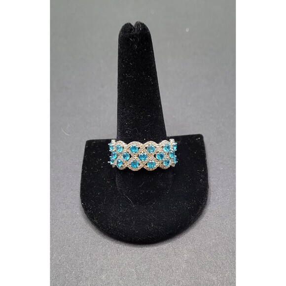 Large JTV Blue Topaz and Silver Cocktail Ring - Picture 2 of 5